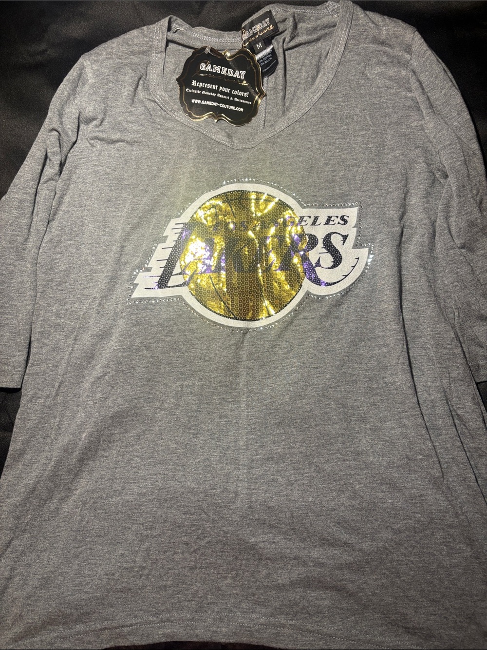 Gameday Couture Los Angeles Lakers Gray Short Sleeve Tee with Gold Logo